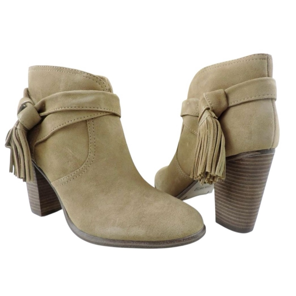 Vince Camuto Fianna Tan/Brown Suede Leather 3.5” Heel Booties Size 8.5 MSRP $140